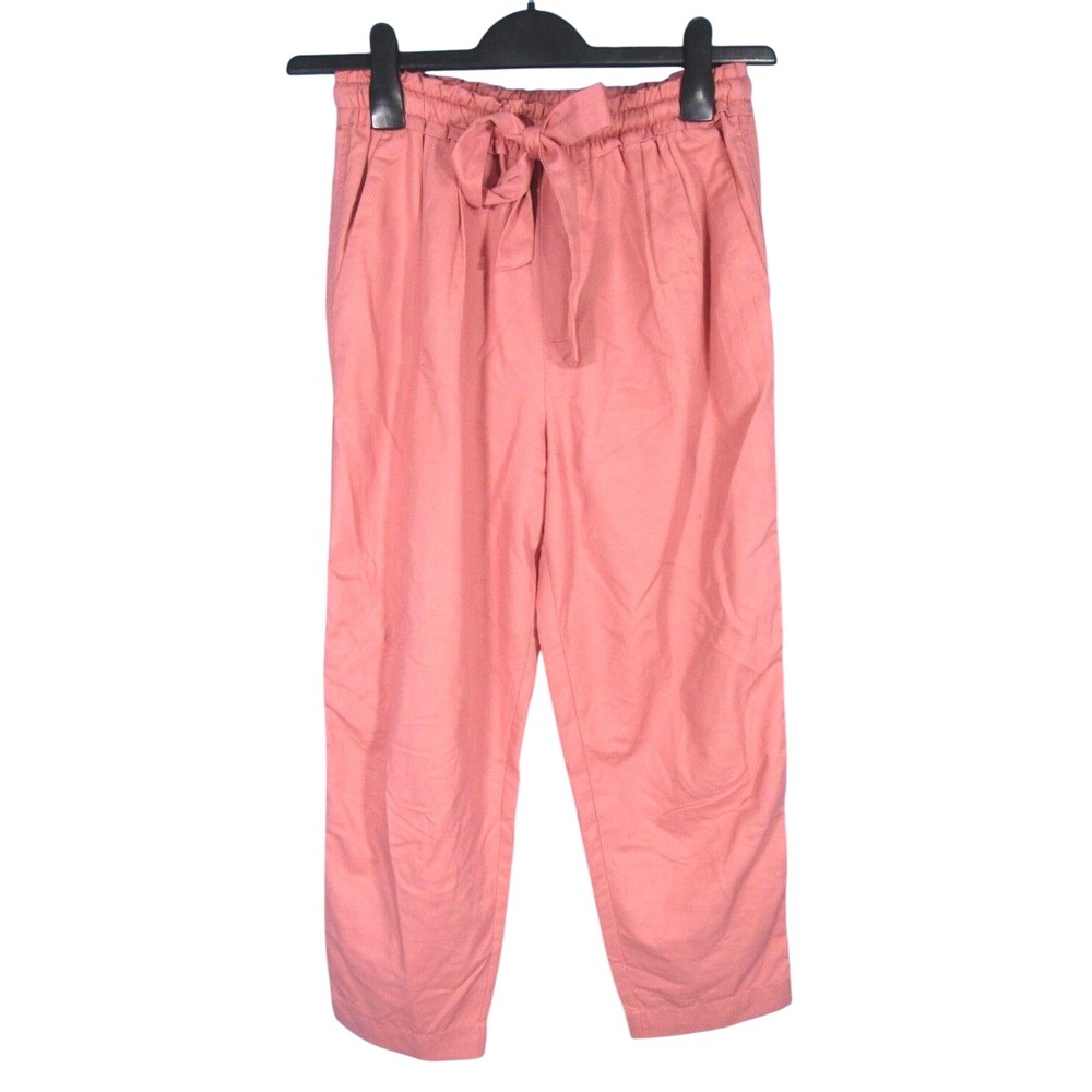 GAP Paperbag Pants CORAL PINK TWILL Slouchy Pleated POCKETS/TIE Ankle Cropped XS
